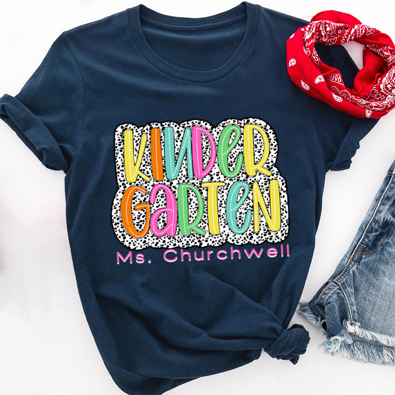 Personalized Neon Lights And Polka Dots Teacher T-Shirt