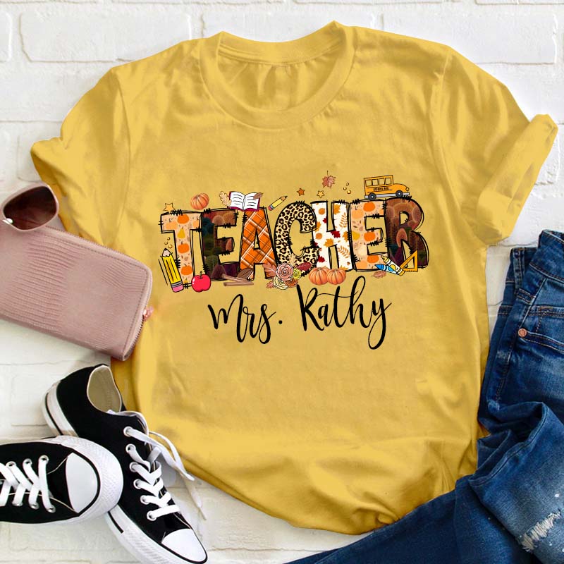Personalized Name Autumn Crew Teacher T-Shirt
