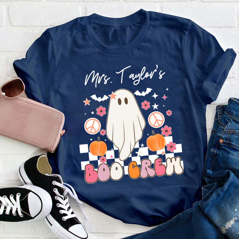 Personalized Name Halloween Boo Crew Teacher T-Shirt