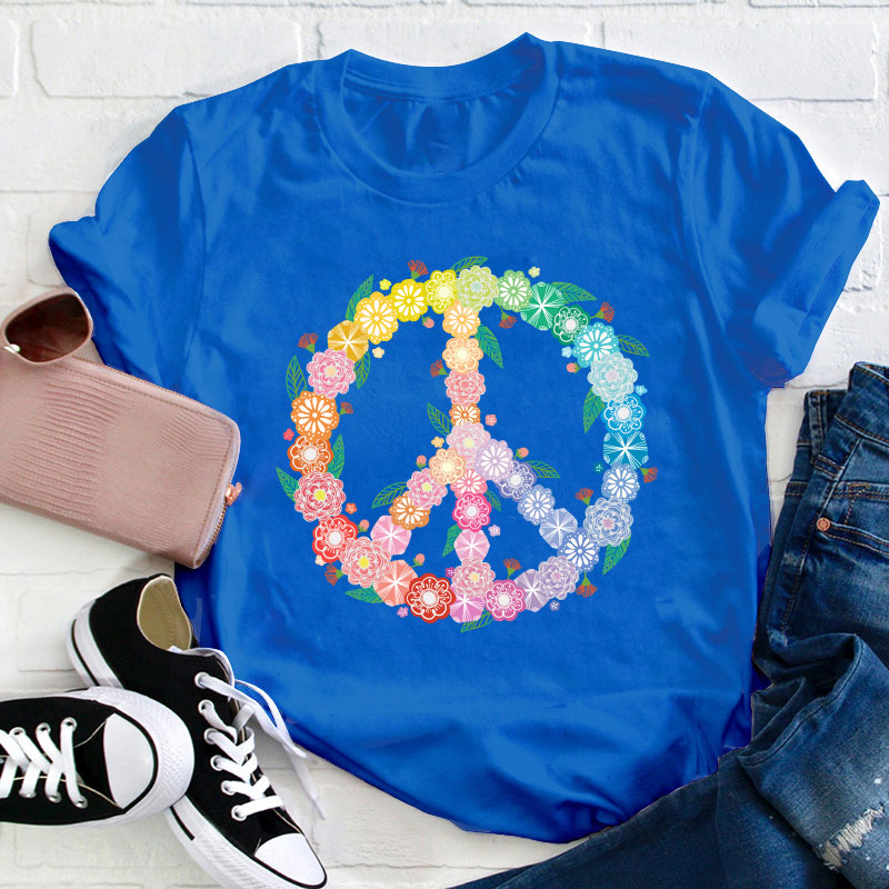 Peace Love Flower Teacher T-Shirt