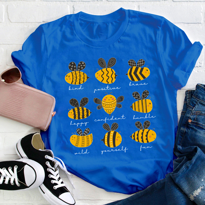 Bee Kind Positive Brave Happy Confident Humble Teacher T-Shirt