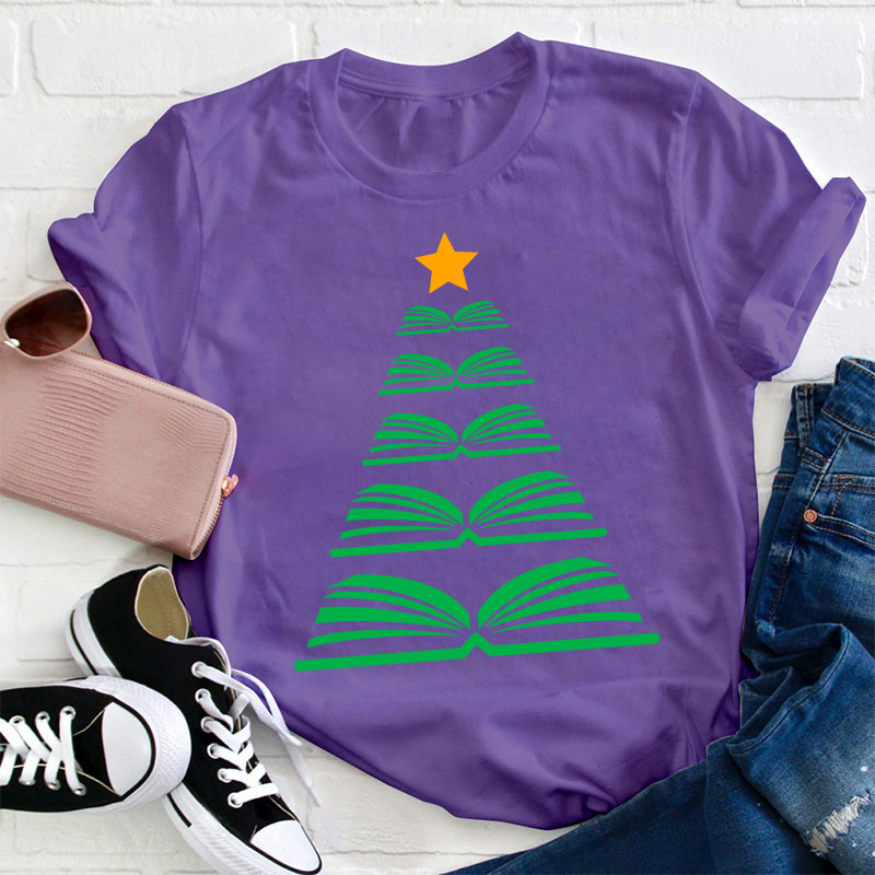 Book Christmas Tree Teacher T-Shirt