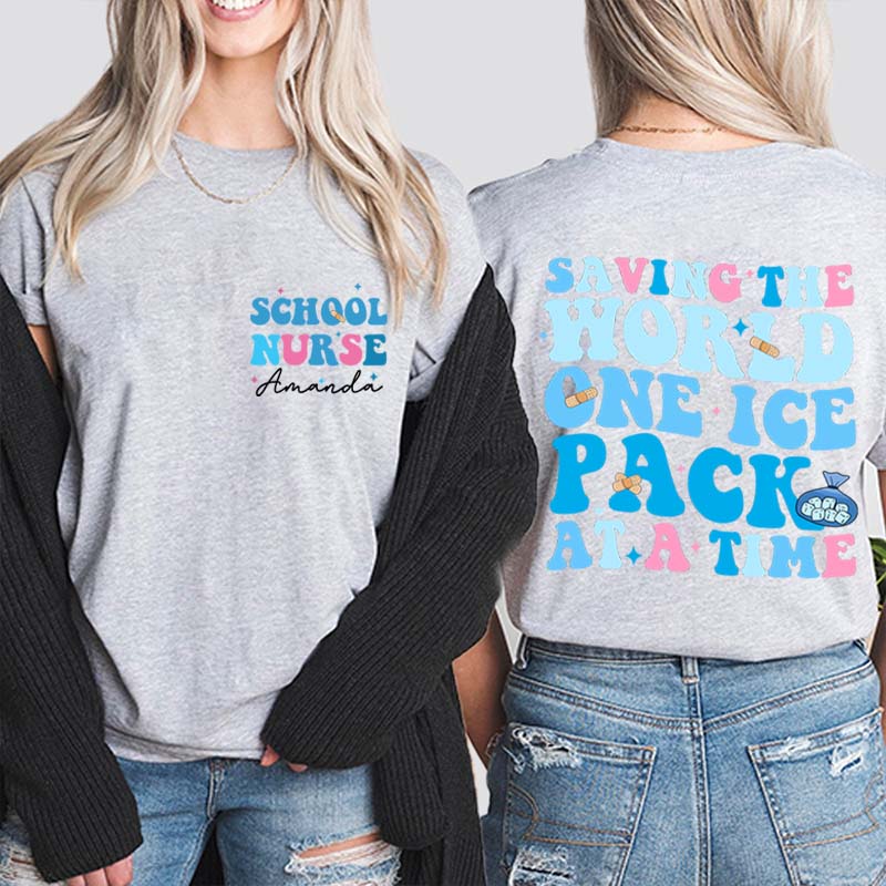 Personalized Saving The World One Ice Pack At A Time Teacher Two Sided T-Shirt