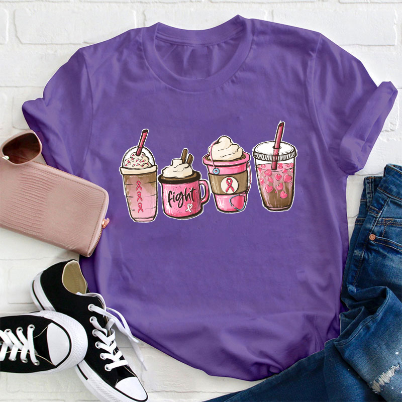 Fight Breast Cancer Coffee Teacher T-Shirt