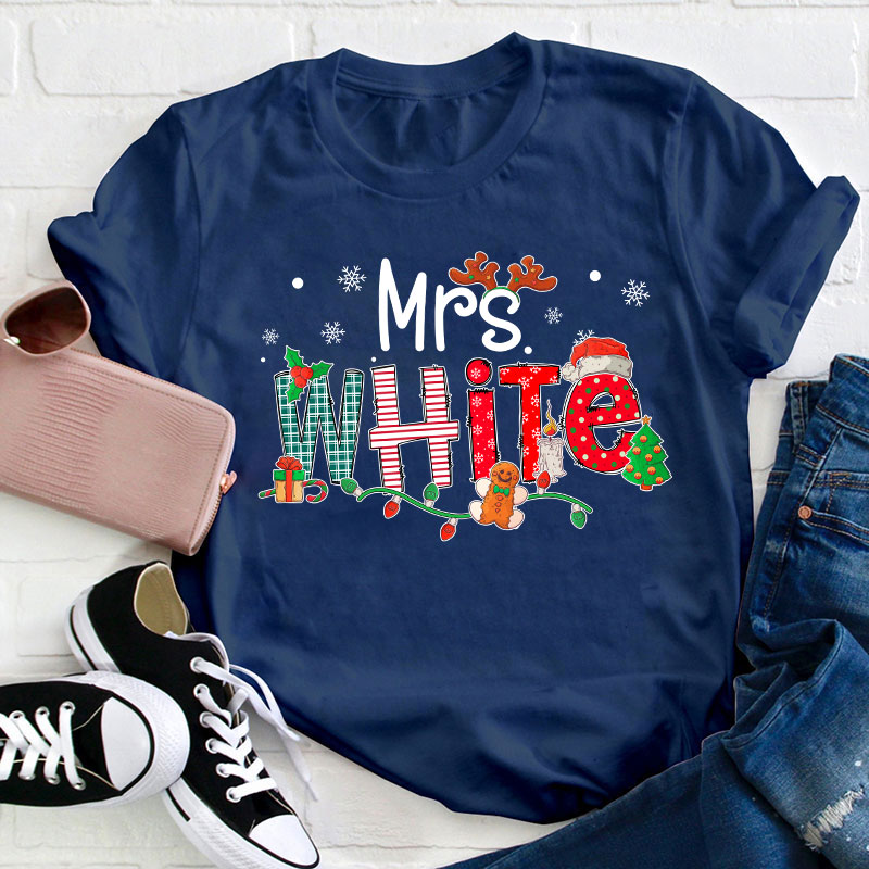 Personalized Teacher Name Christmas Teacher T-Shirt