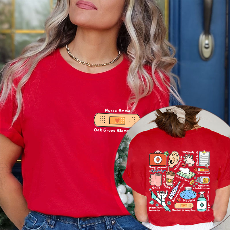 Personalized School Nurse Two Sided T-Shirt