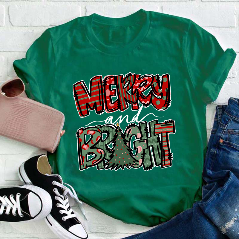 Merry And Bright Teacher T-Shirt