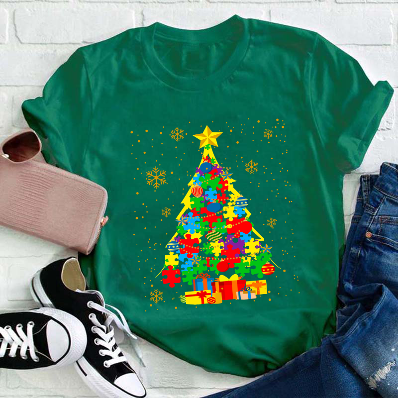 Autism Christmas Trees Teacher T-Shirt