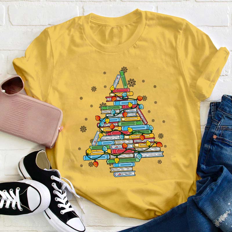 Christmas Books Tree Teacher T-Shirt