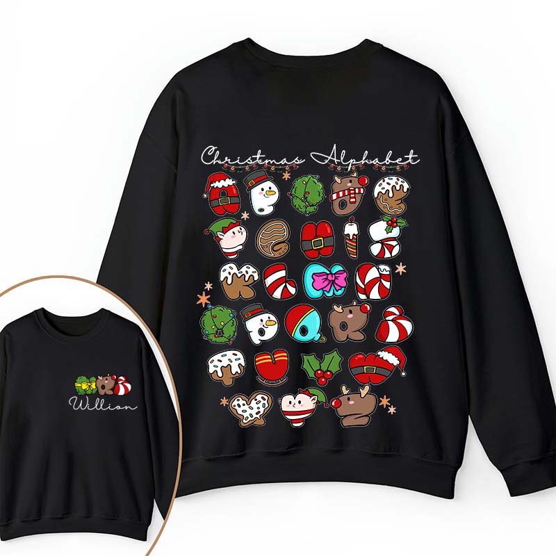 Personalized Christmas Alphabet Teacher Two Sided Sweatshirt