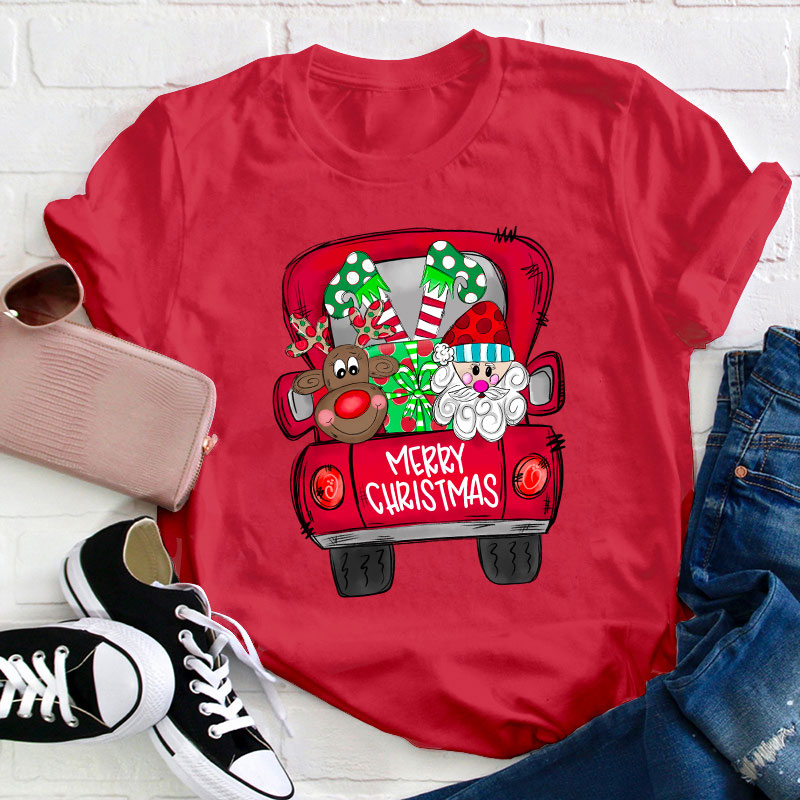 Merry Christmas Truck Teacher T-Shirt