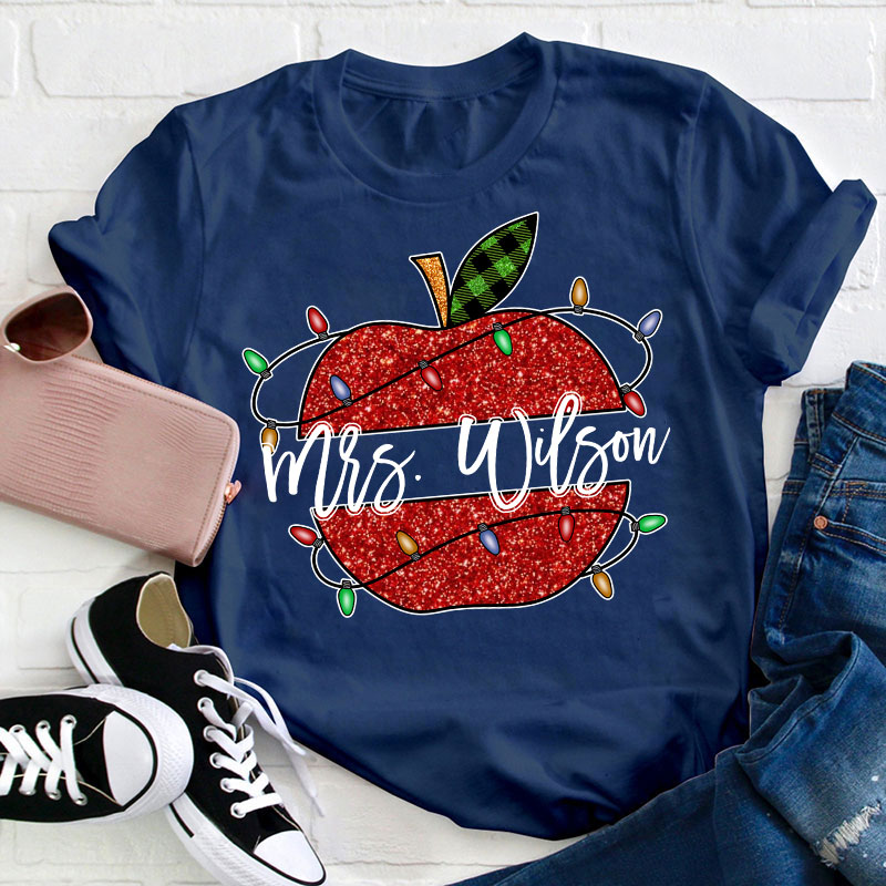 Personalized Shining Apple Teacher T-Shirt