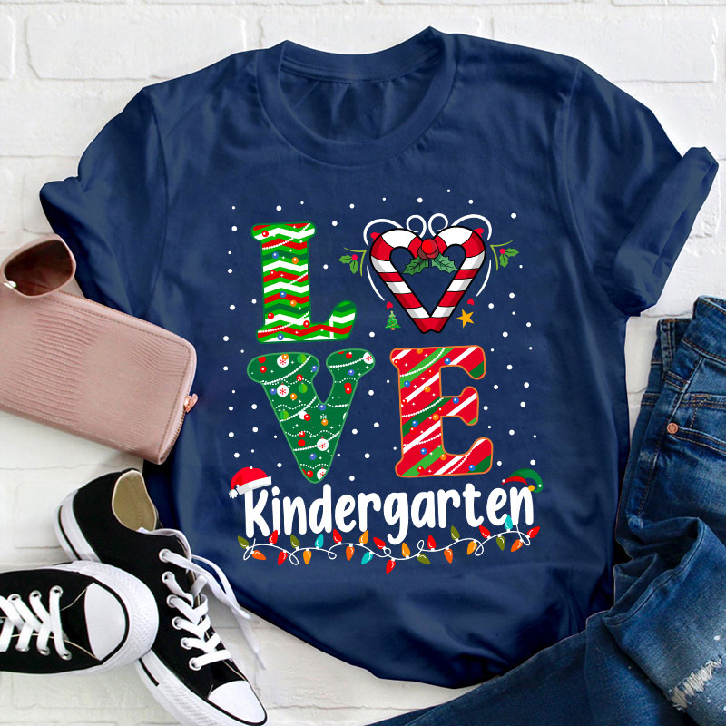 Personalized Grade Love Christmas Teacher T-Shirt