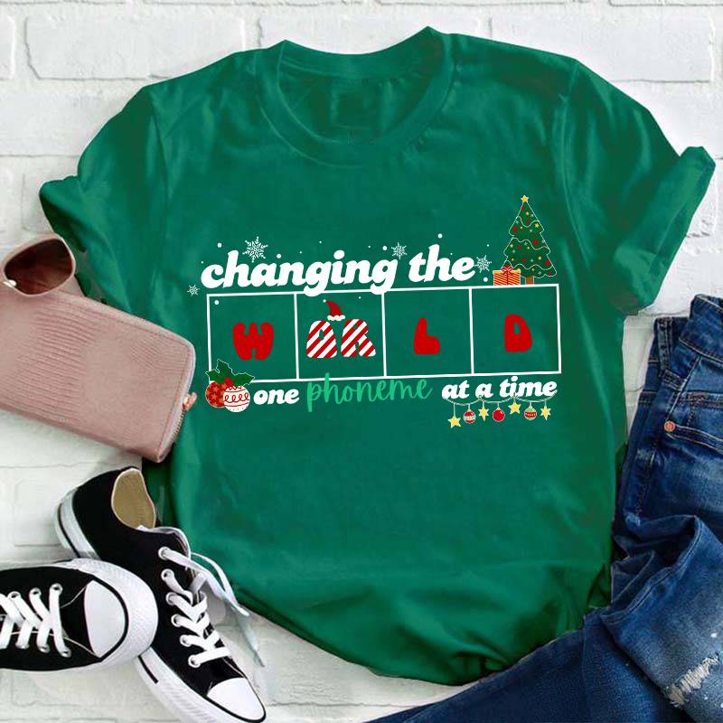 Changing The World One Phoneme At A Time Christmas Teacher T-Shirt