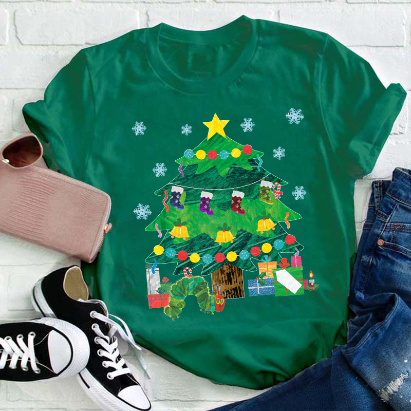Caterpillar Under The Christmas Tree Teacher T-Shirt