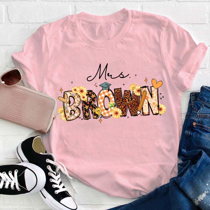 Personalized Name Cute Sunflower Teacher T-Shirt