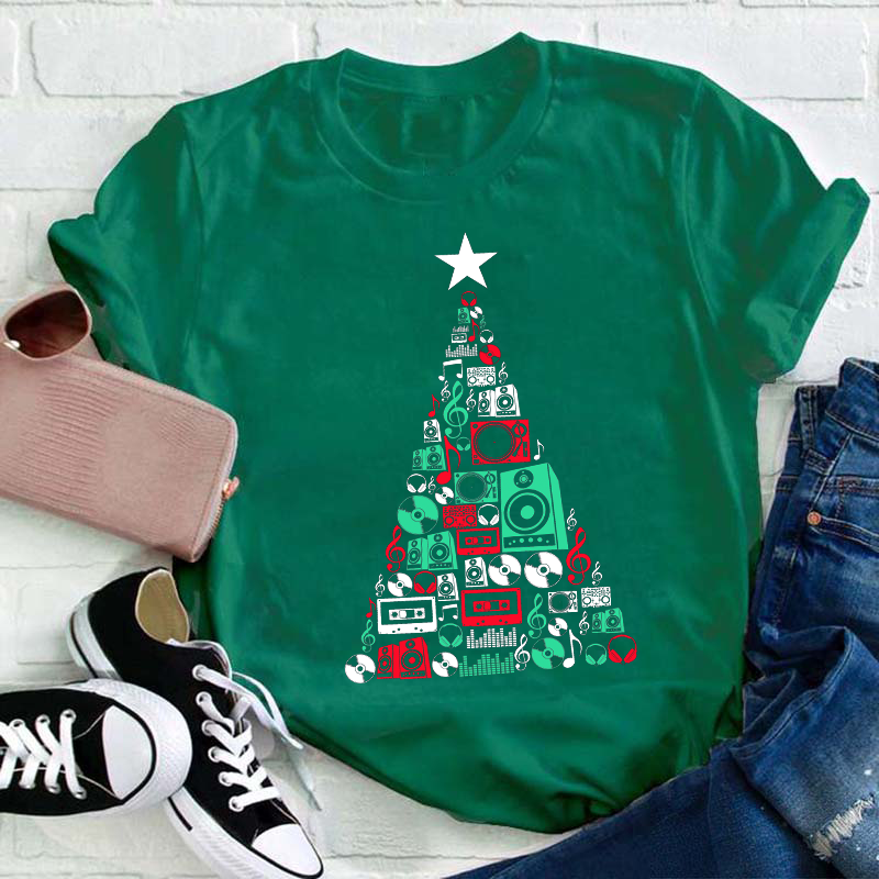 Music CD Tree Christmas Teacher T-Shirt