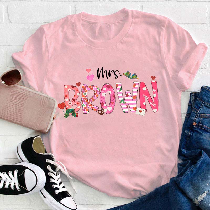 Personalized You Makes My Heart Flutter Butterfly Teacher T-Shirt