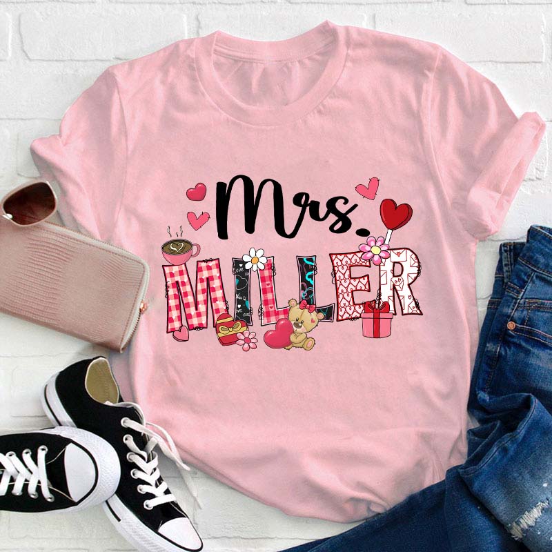 Personalized Valentine Vibe Teacher T-Shirt