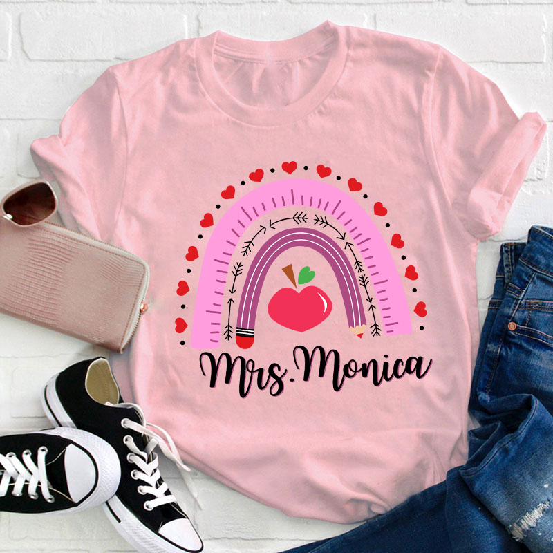 Personalized Name Valentines Teacher Day Teacher T-Shirt