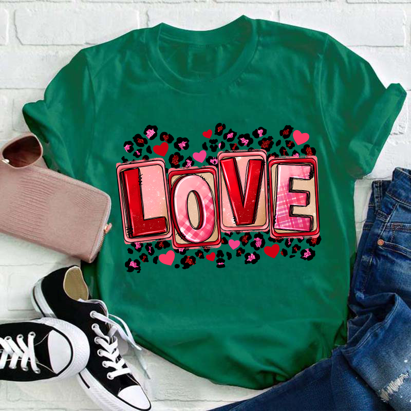 Pink Leopard Love Teacher T-Shirt