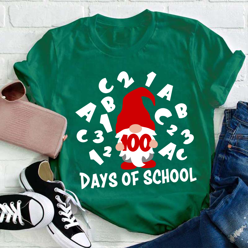100 Days Of School Gnome Teacher T-Shirt
