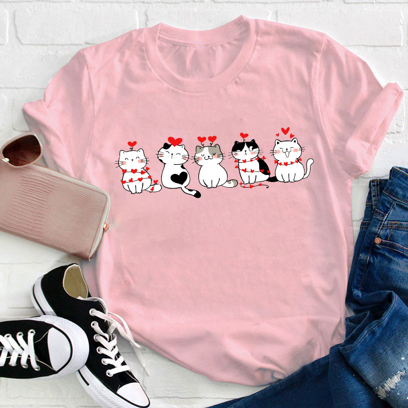 Hearts And Kittens Teacher T-Shirt