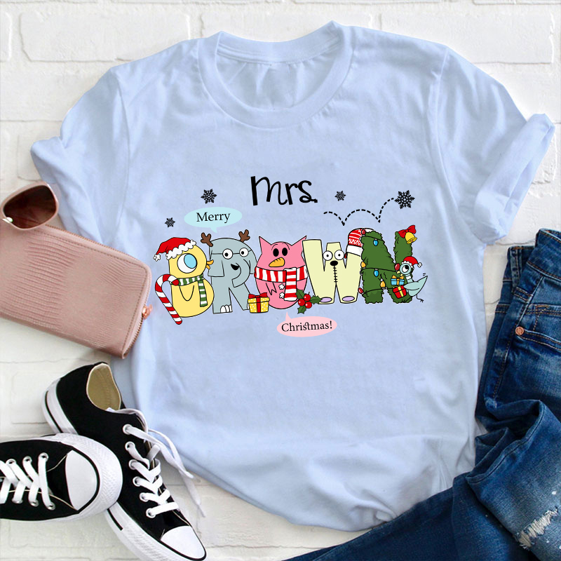 Personalized Name Merry Chrisrams Teacher T-Shirt