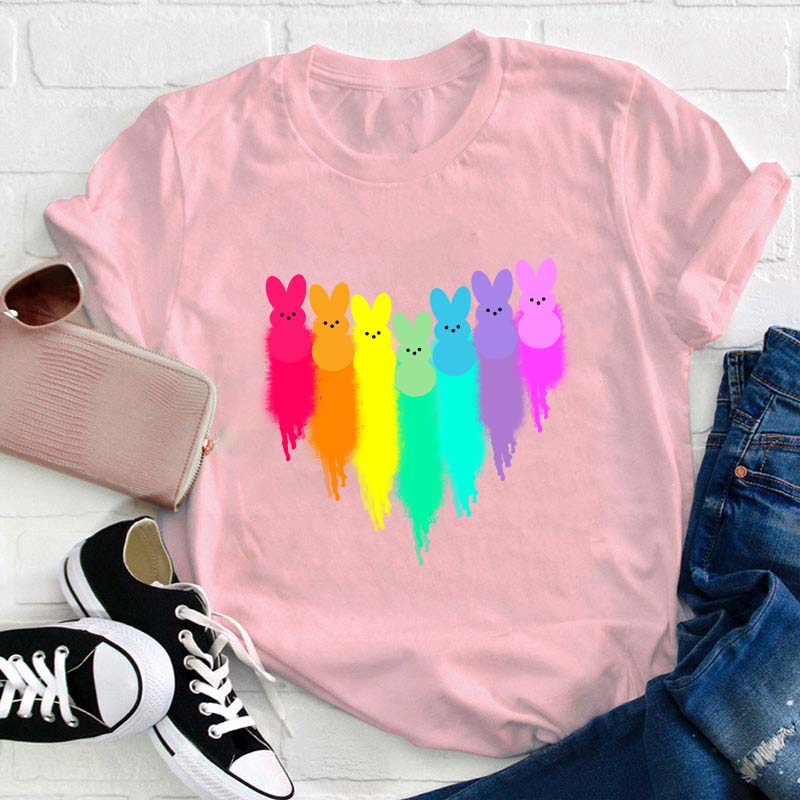 Colorful Easter Peeps Heart Teacher T-Shirt