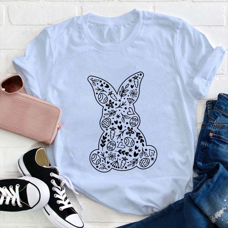 Floral Bunny Teacher T-Shirt