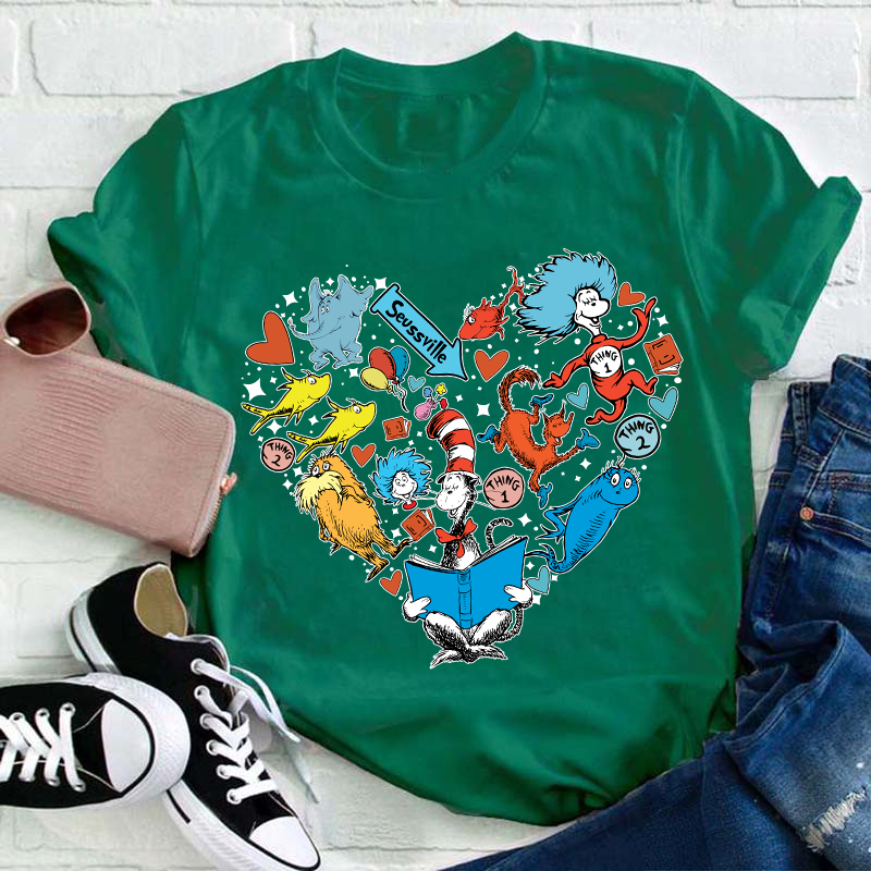 The Cat In The Hat Heart Teacher T-Shirt