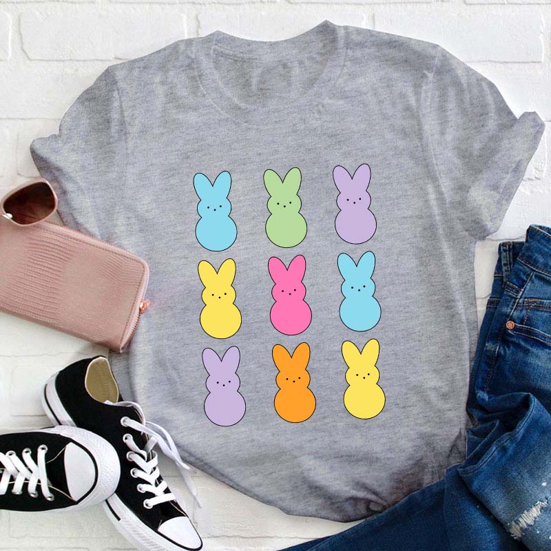 Colorful Easter Peeps Teacher T-Shirt