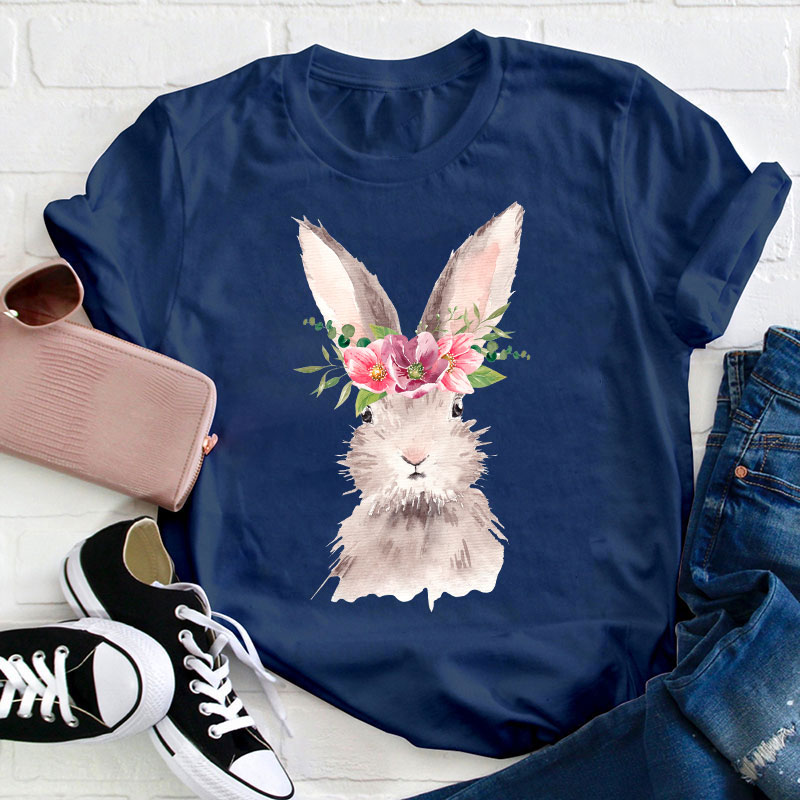 Beautiful Watercolor Bunny Teacher T-Shirt