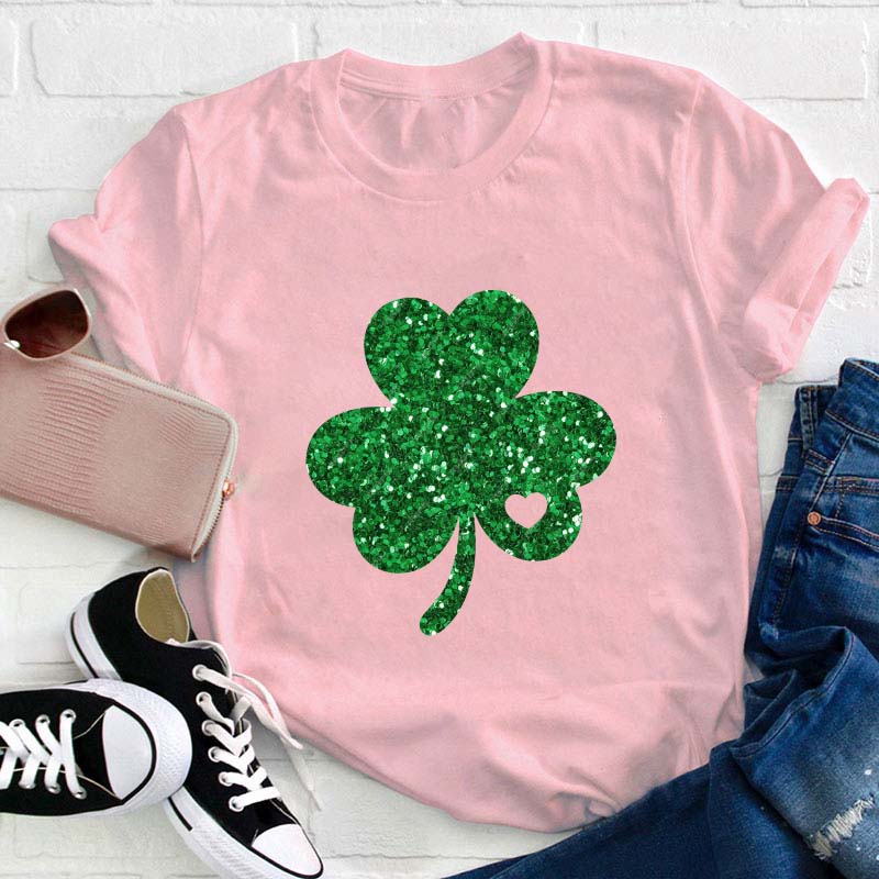 Glitter Shamrock Teacher T-Shirt