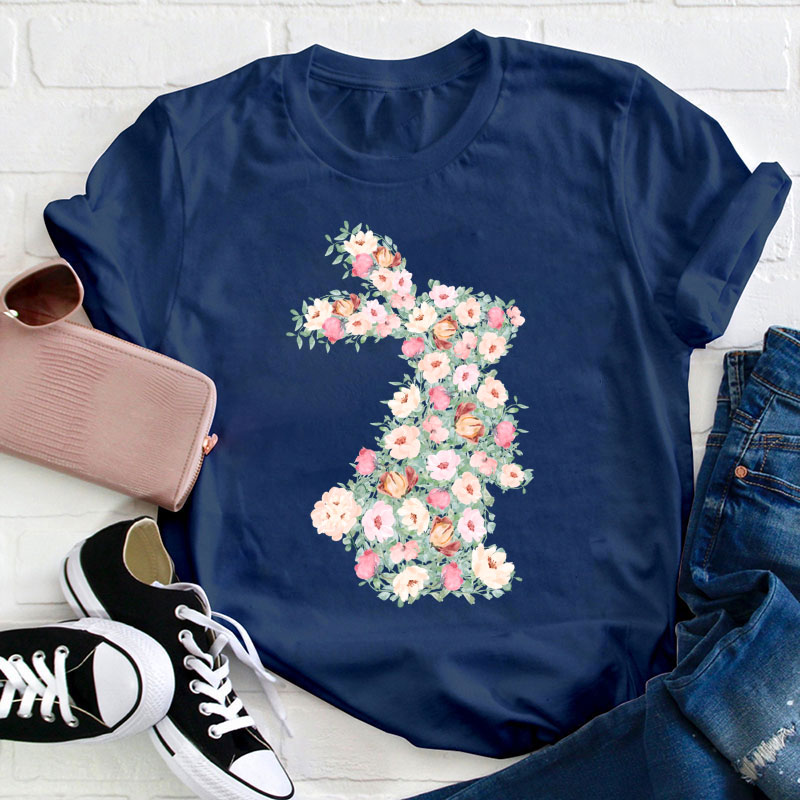 Floral Bunny Teacher T-Shirt