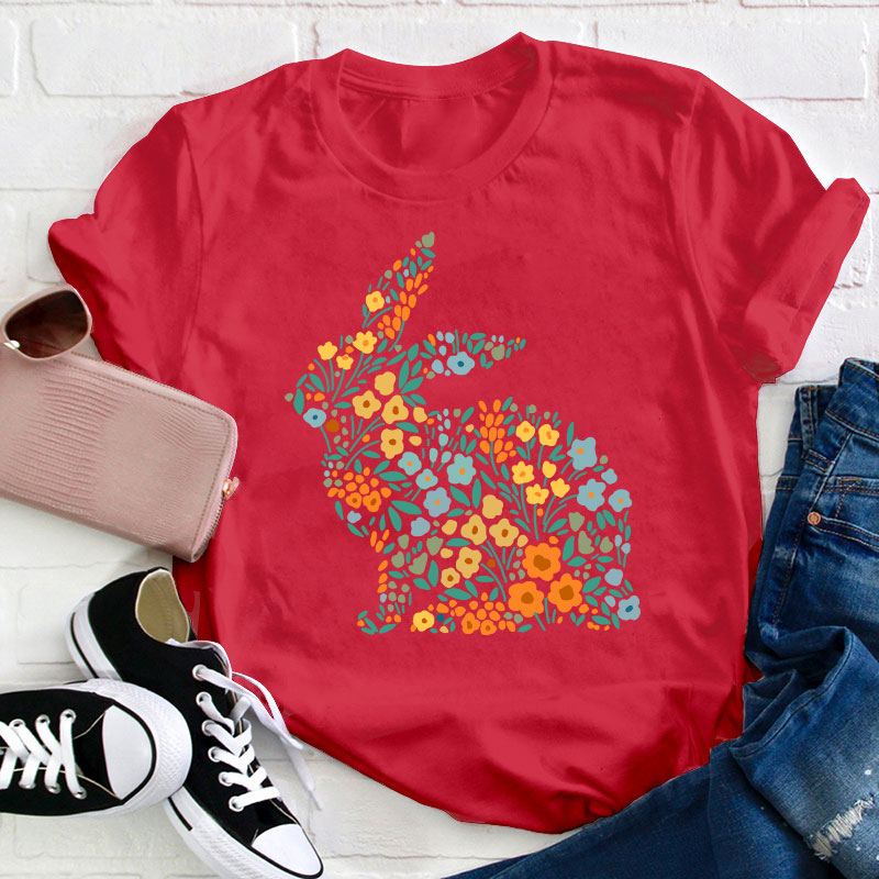 Floral Bunny Teacher T-Shirt