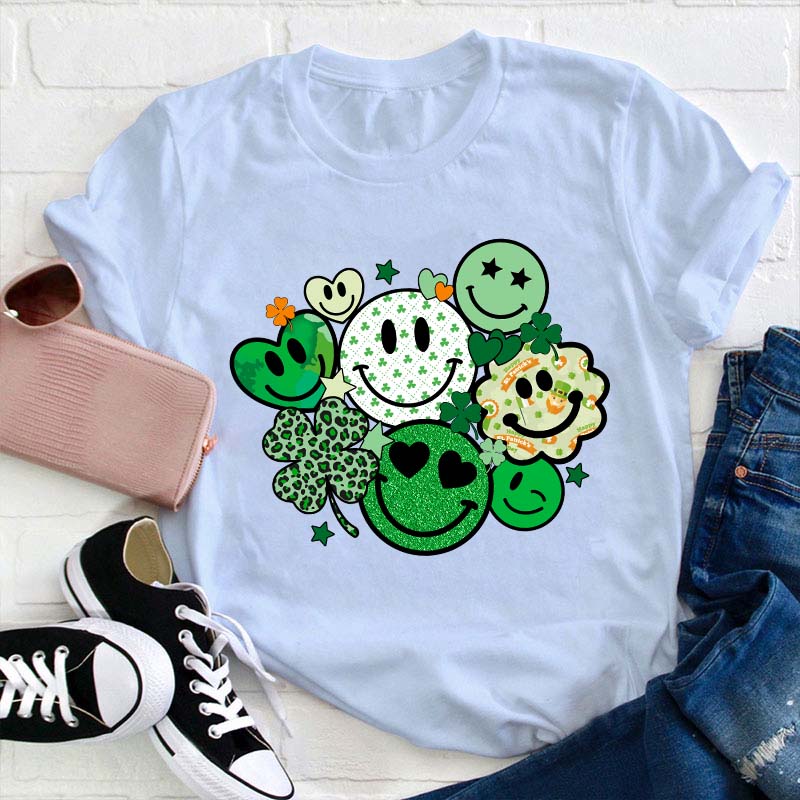 St Patricks Day Smiley Faces Teacher T-Shirt