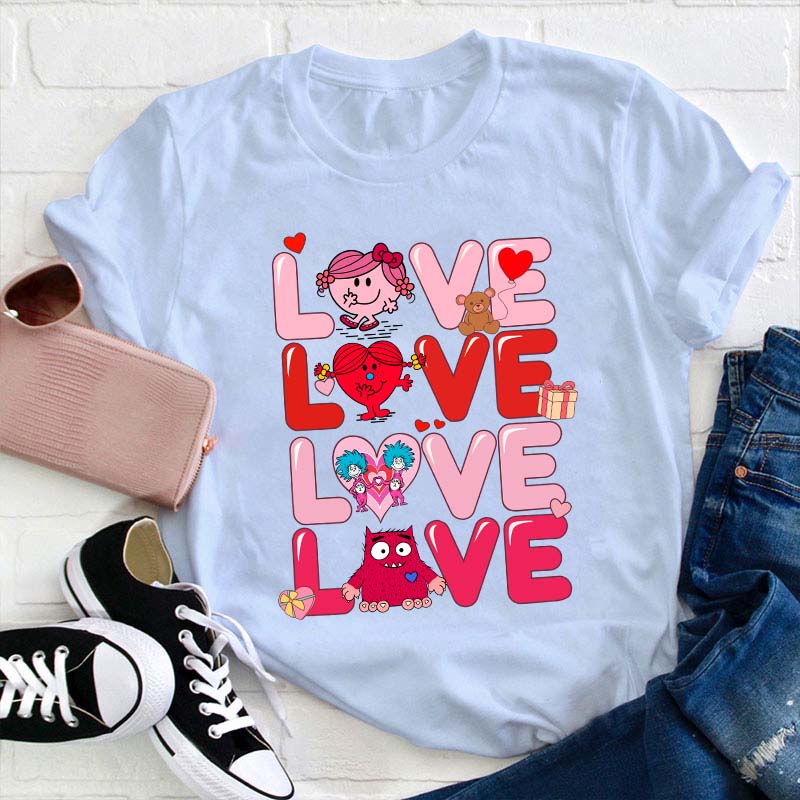Love Cartoon Characters Teacher T-Shirt