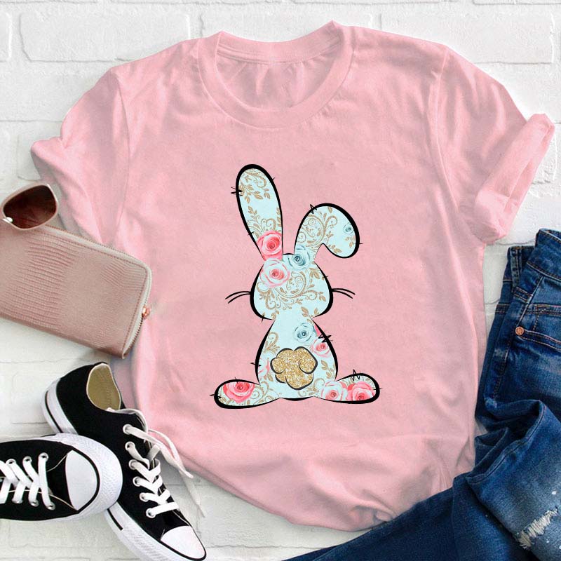 Floral Easter Bunny Teacher T-Shirt