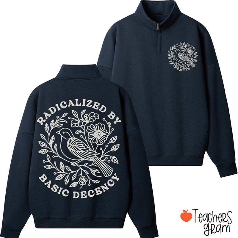Radicalized By Basic Decency Social Justice Teacher Quarter Zip Sweatshirt