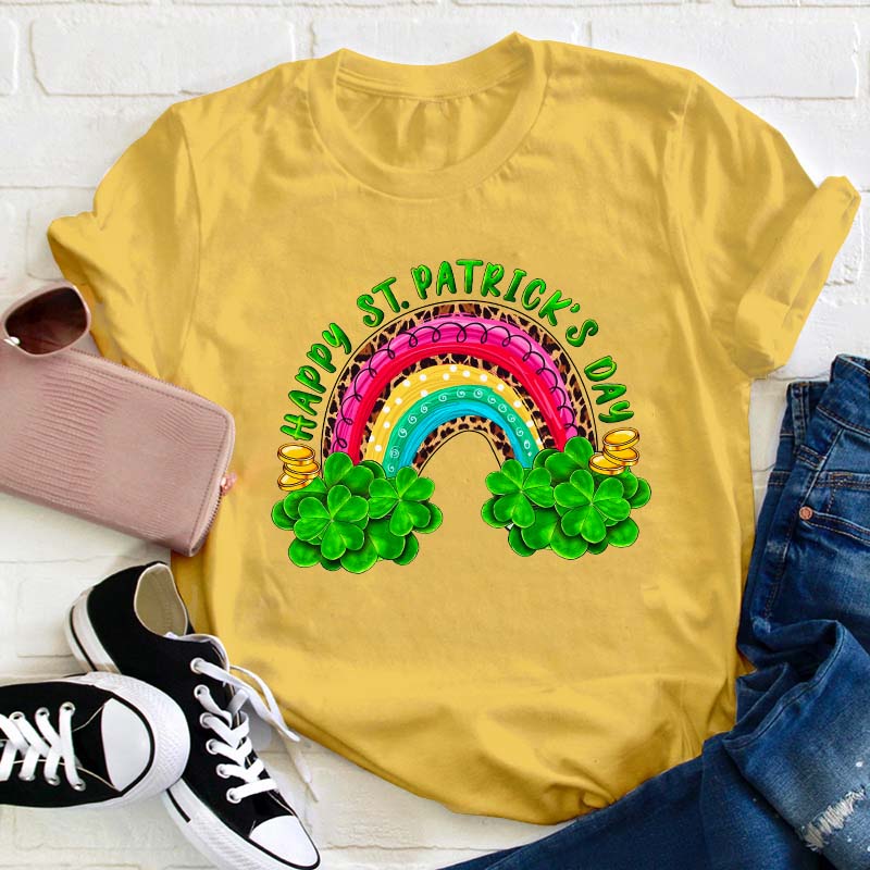 Happy St Patrick's Day Rainbow Teacher T-Shirt