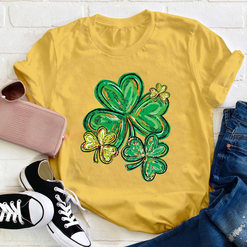 St Patrick's Day Clover Print Teacher T-Shirt