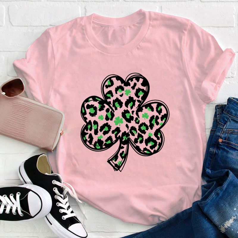 Green Leopard Clover Teacher T-Shirt