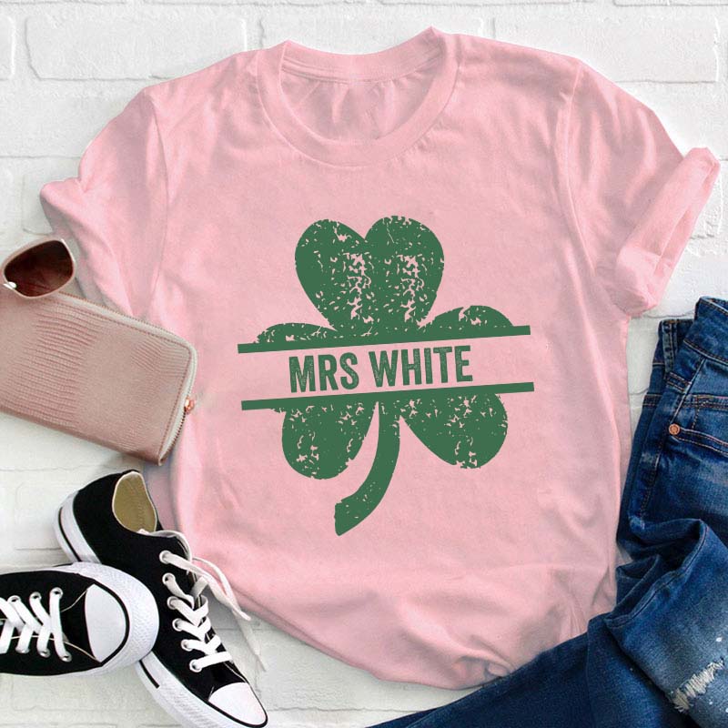 Personalized Lucky Clovers Teacher T-Shirt
