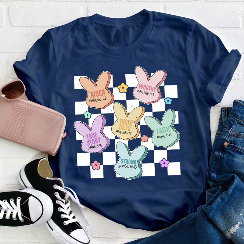 Bunny Bible Verses Checkered Teacher T-Shirt