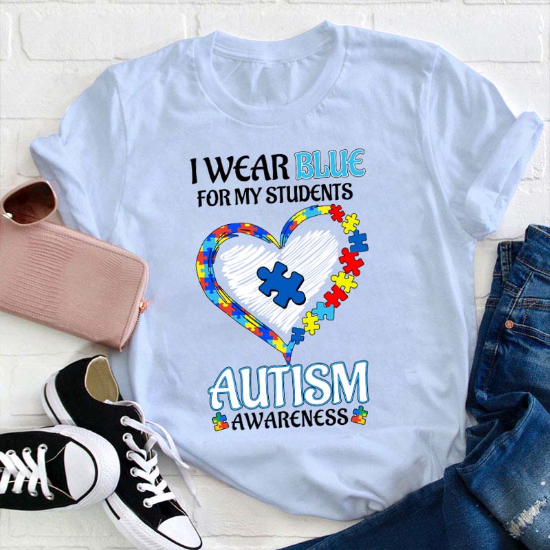 Personalized I Wear Blue For Autism Awareness Teacher T-Shirt