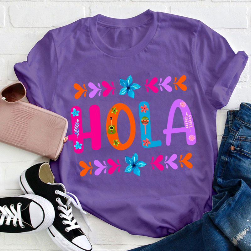 Floral Mexican Hola Teacher T-Shirt