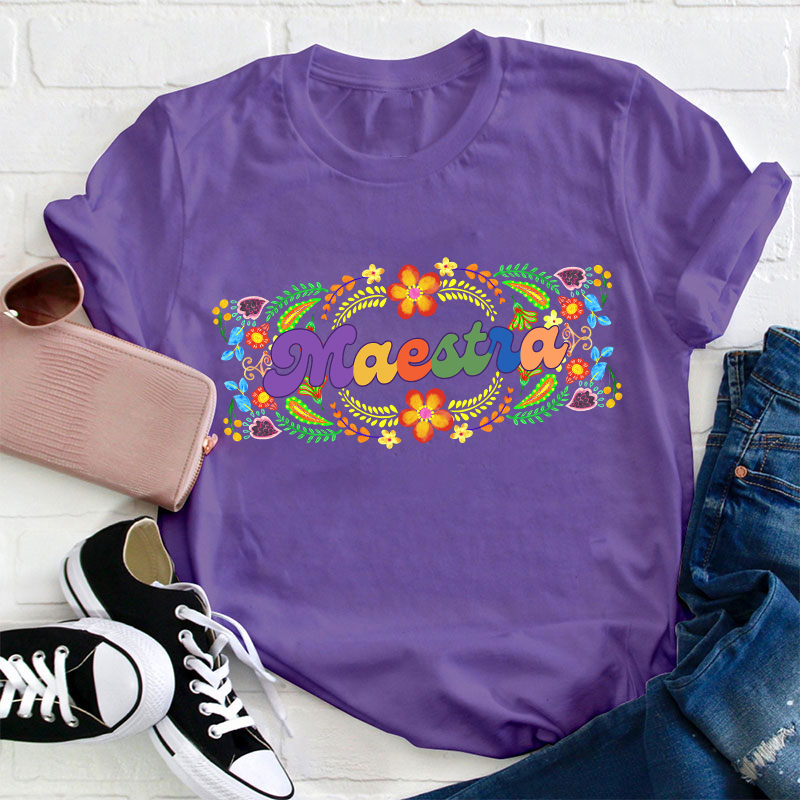 Mexican Flowers Bilingual Spanish Teacher T-Shirt