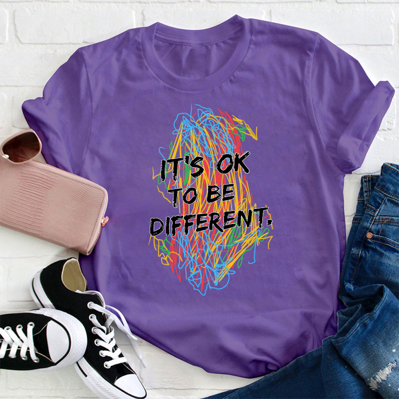 Colorful Crayon It's Ok To Be Different Teacher T-Shirt