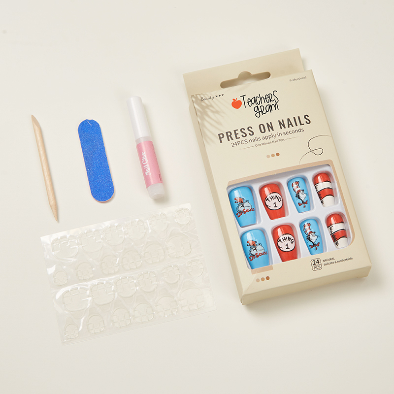 24 pcs Children's Book Thing One And Thing Two Teacher Fake Nail